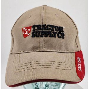 Tractor Supply Co. TSC Adjustable Baseball Ball Cap Hat Cotton Tan Black Red EUC
